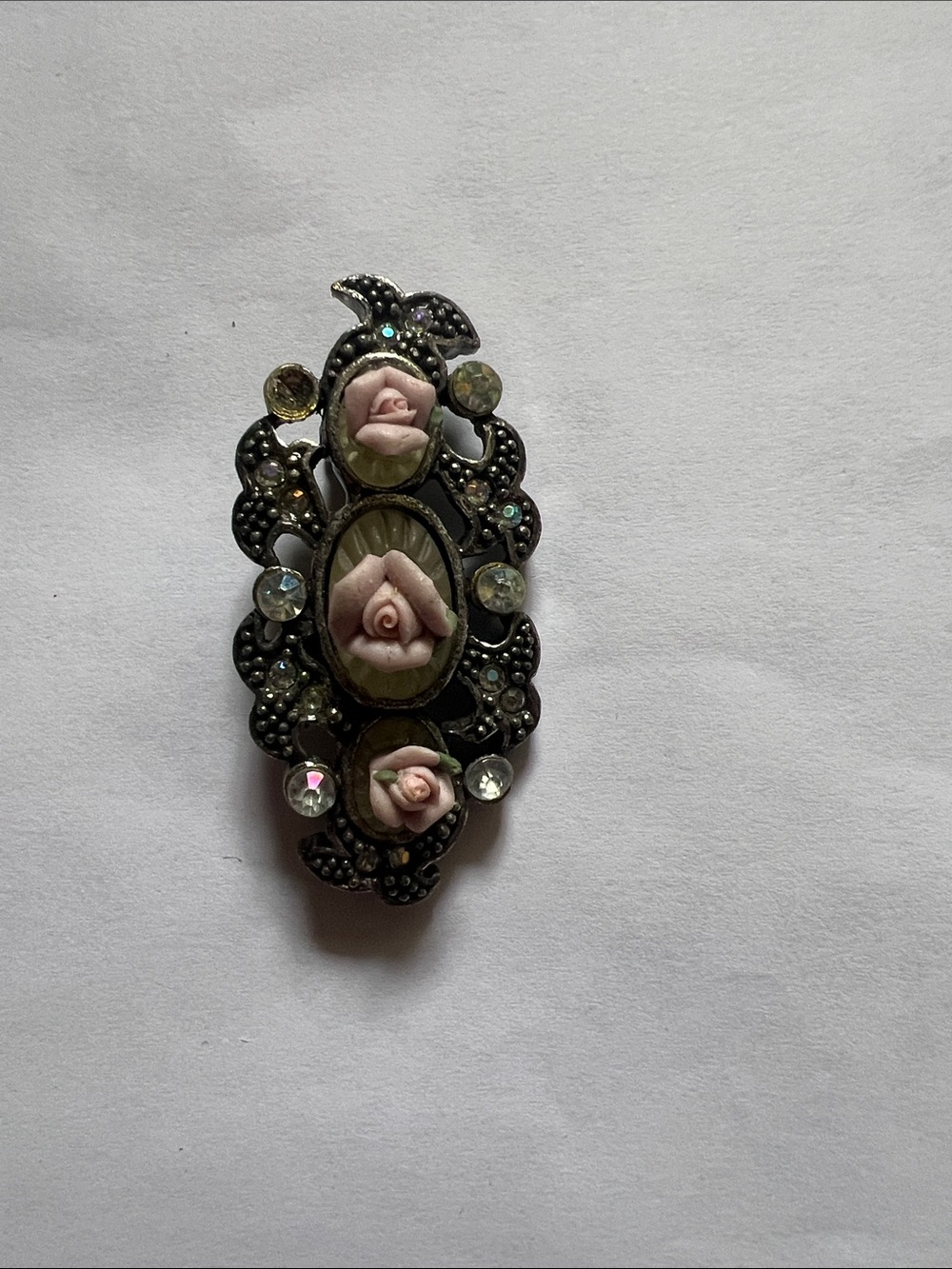 Vintage-Inspired Pink Rose Filigree Brooch